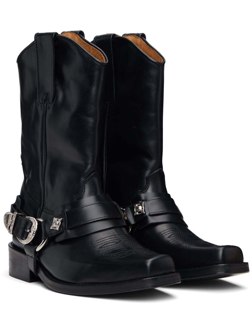 Black Hard Leather Boots - 4