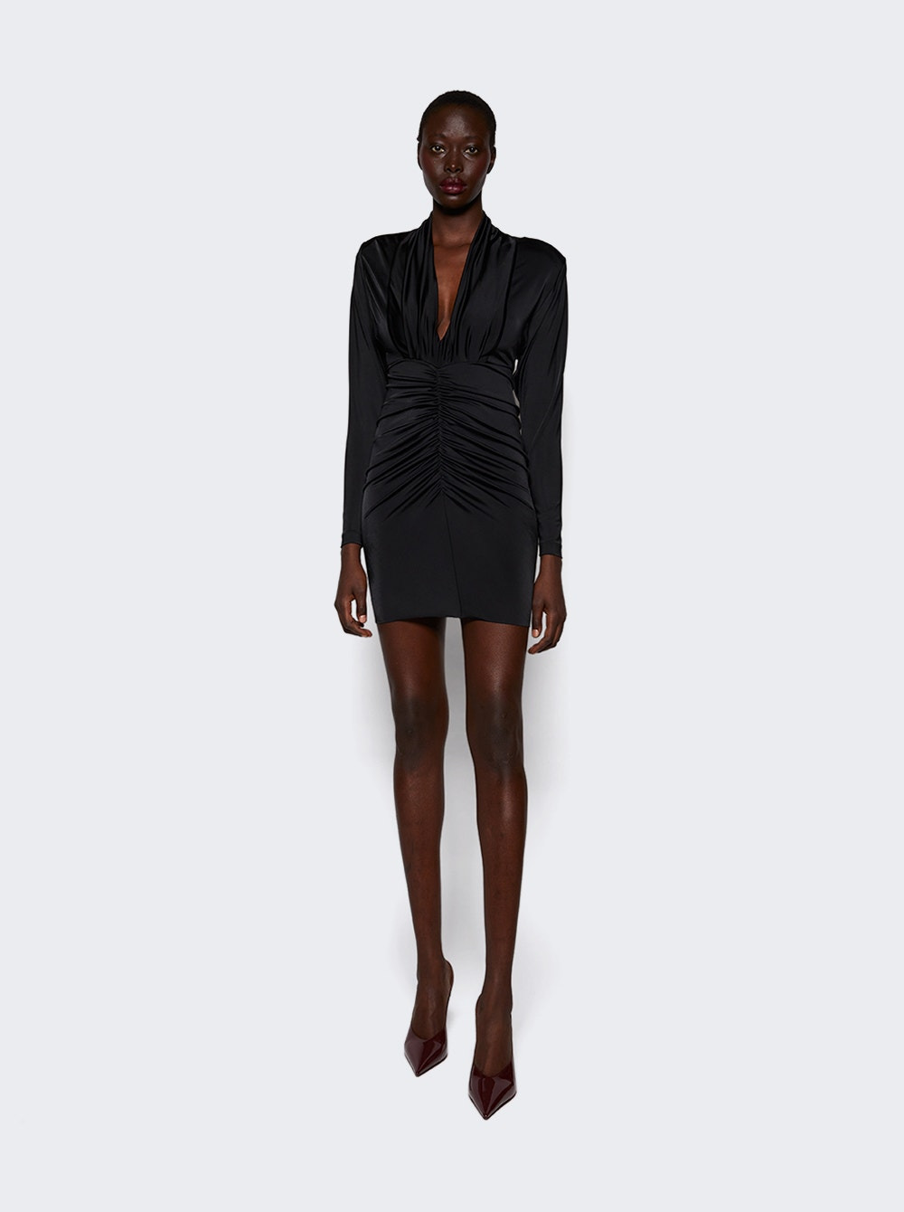 Long Sleeve Ruched Mini Dress Black - 2
