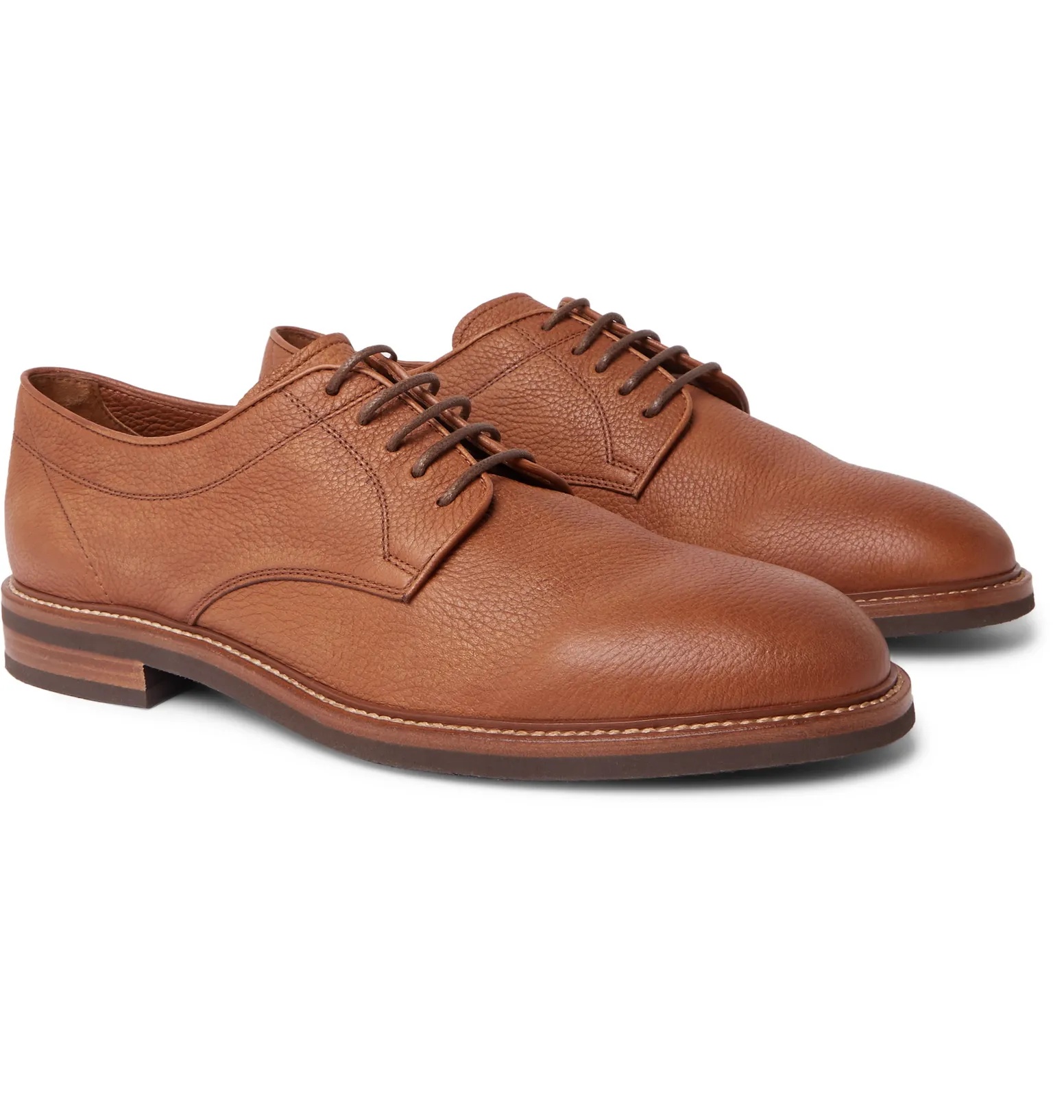 Pebble-Grain Leather Derby Shoes - 2