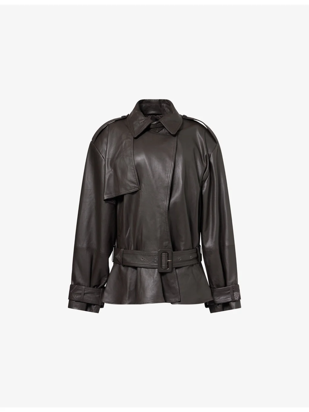 Relaxed-Fit Biker Leather Jacket - 1