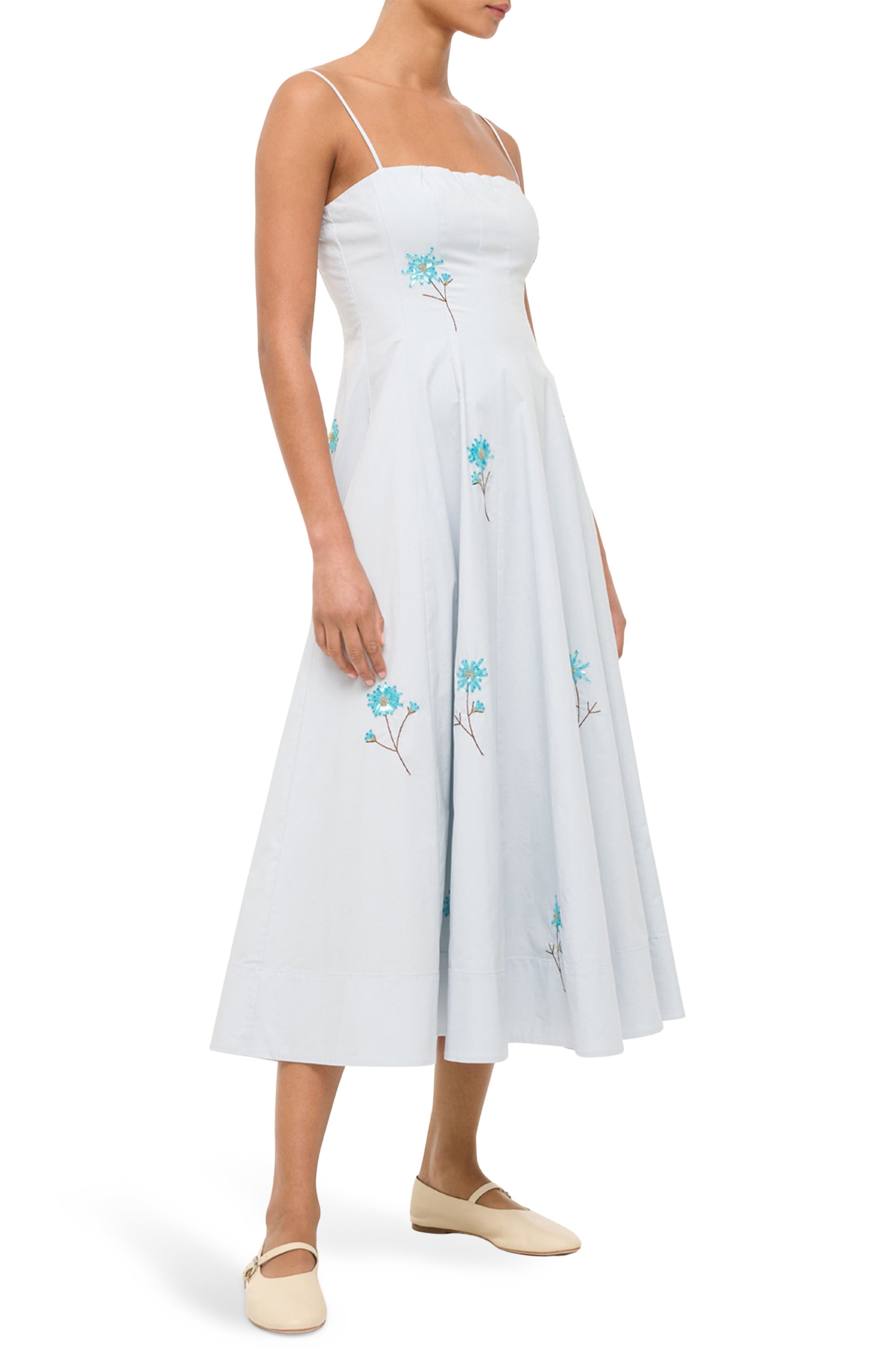 STAUD Wylie Embellished Midi Sundress in White Dandelion Sky at Nordstrom - 3
