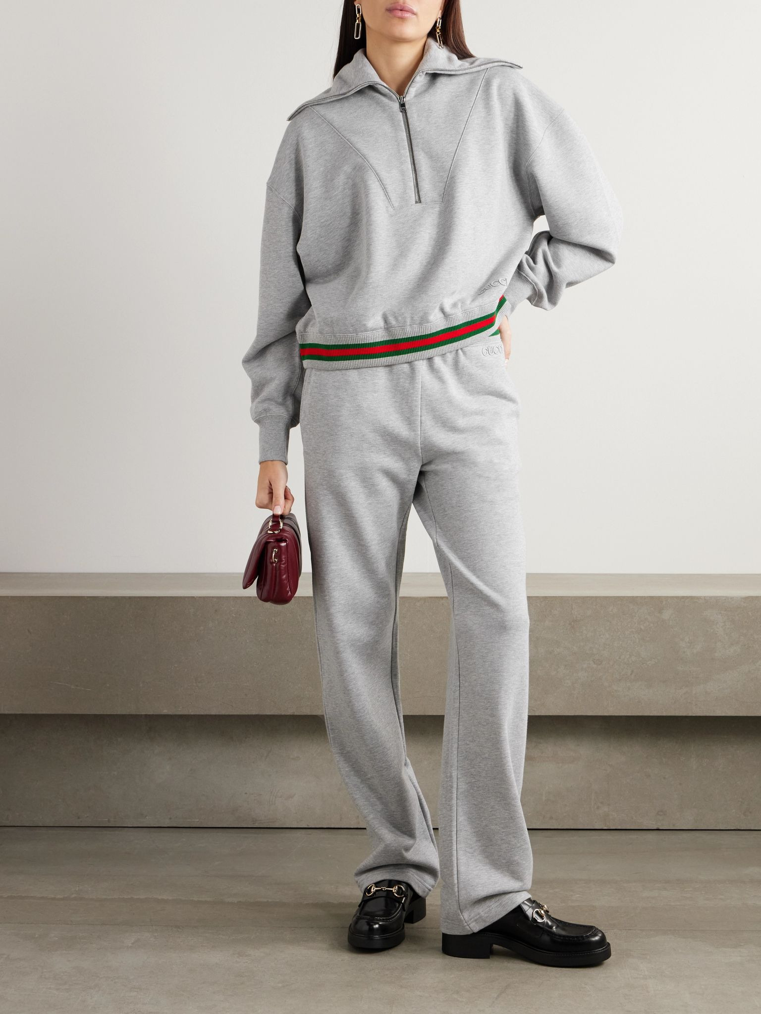 Appliquéd striped cotton-jersey half-zip sweatshirt Gray - 2