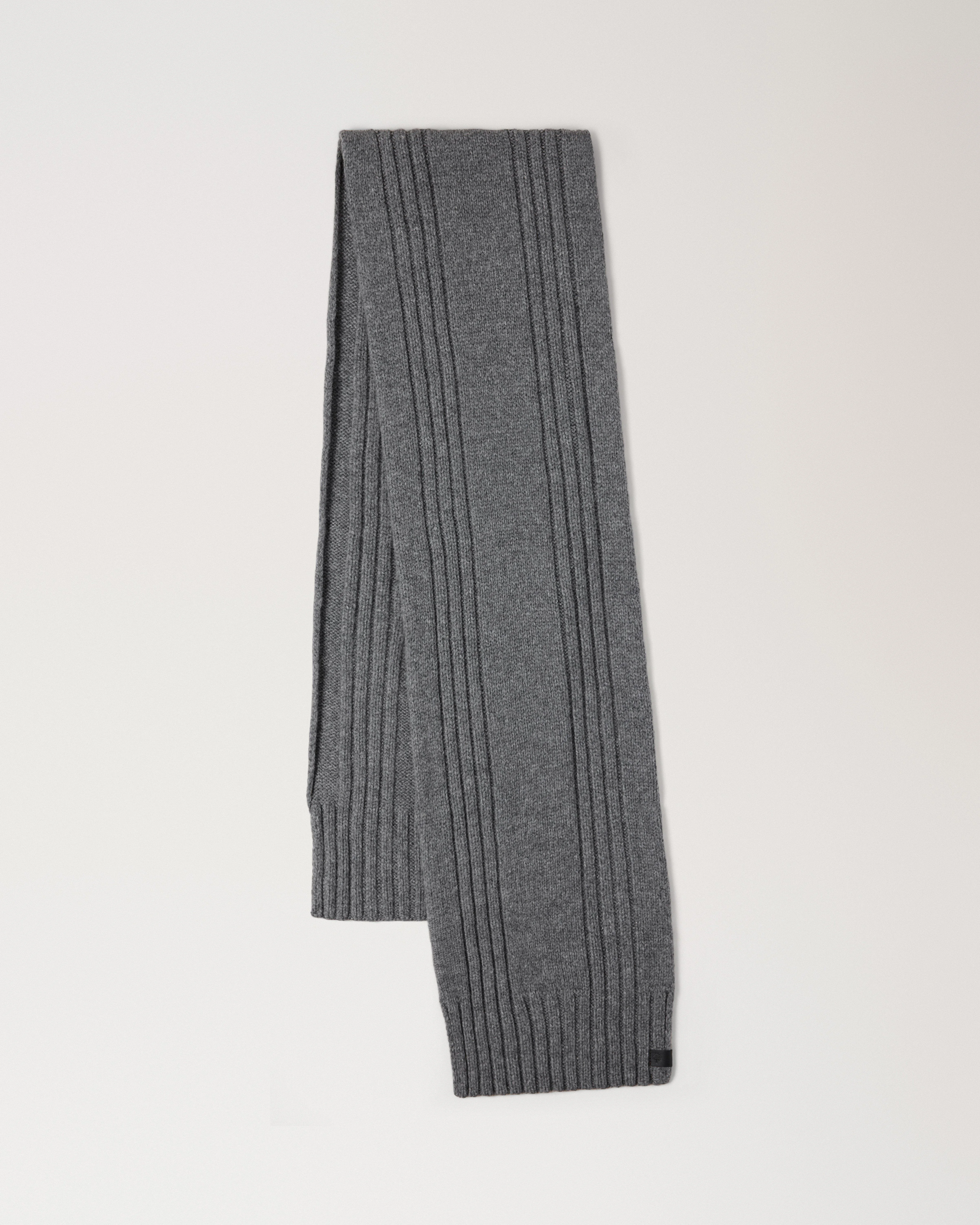 Ribbed Knit Scarf Foggy Grey Merino Wool - 1
