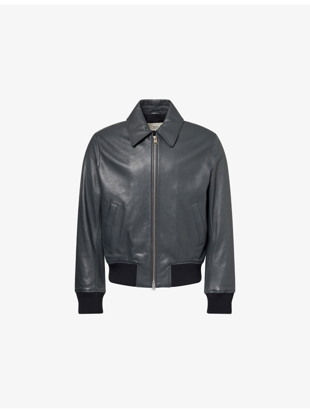 Regular-Fit Spread-Collar Leather Jacket - 1