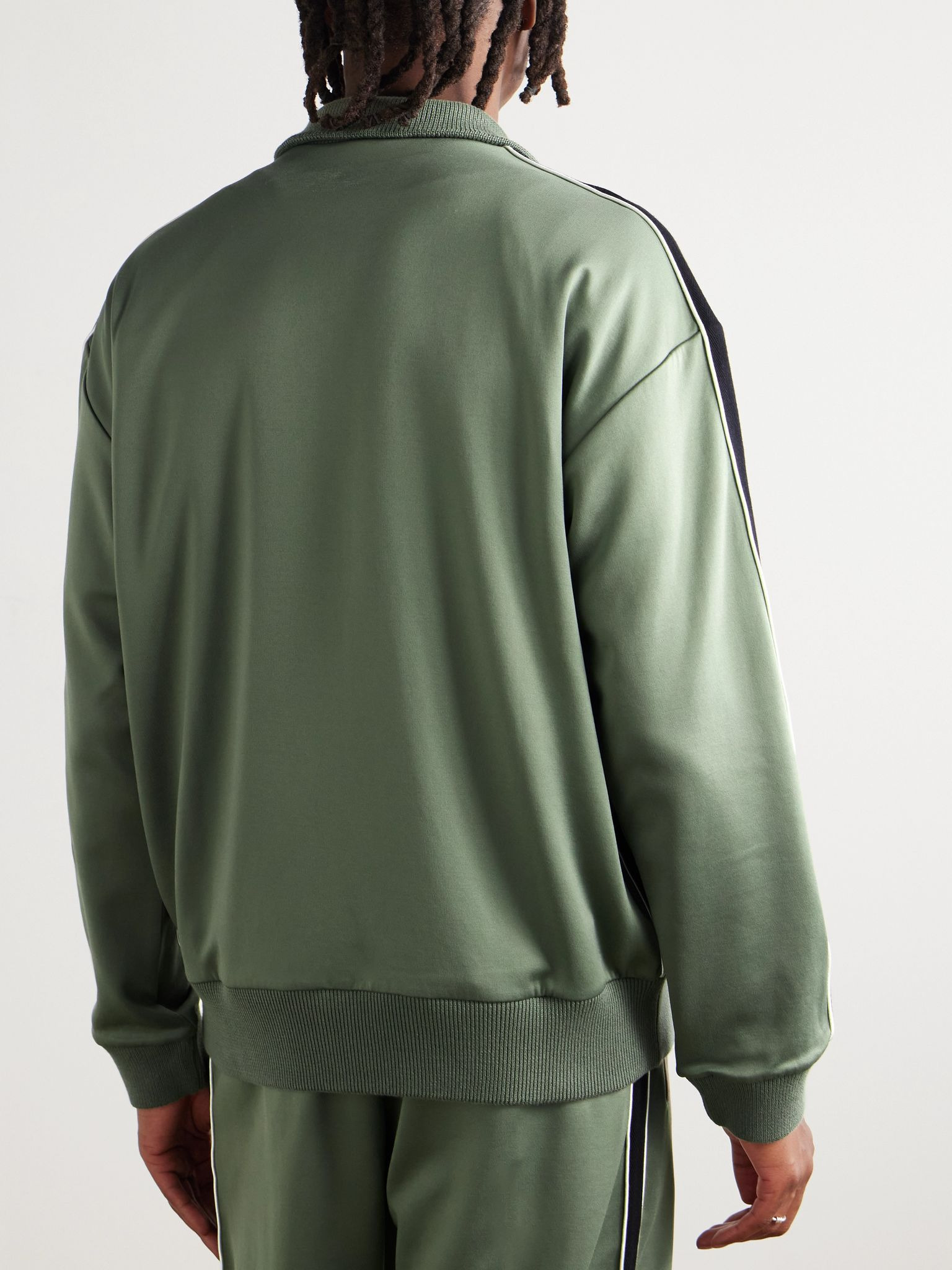 Twill-Trimmed Logo-Embroidered Tech-Jersey Track Jacket Green - 3