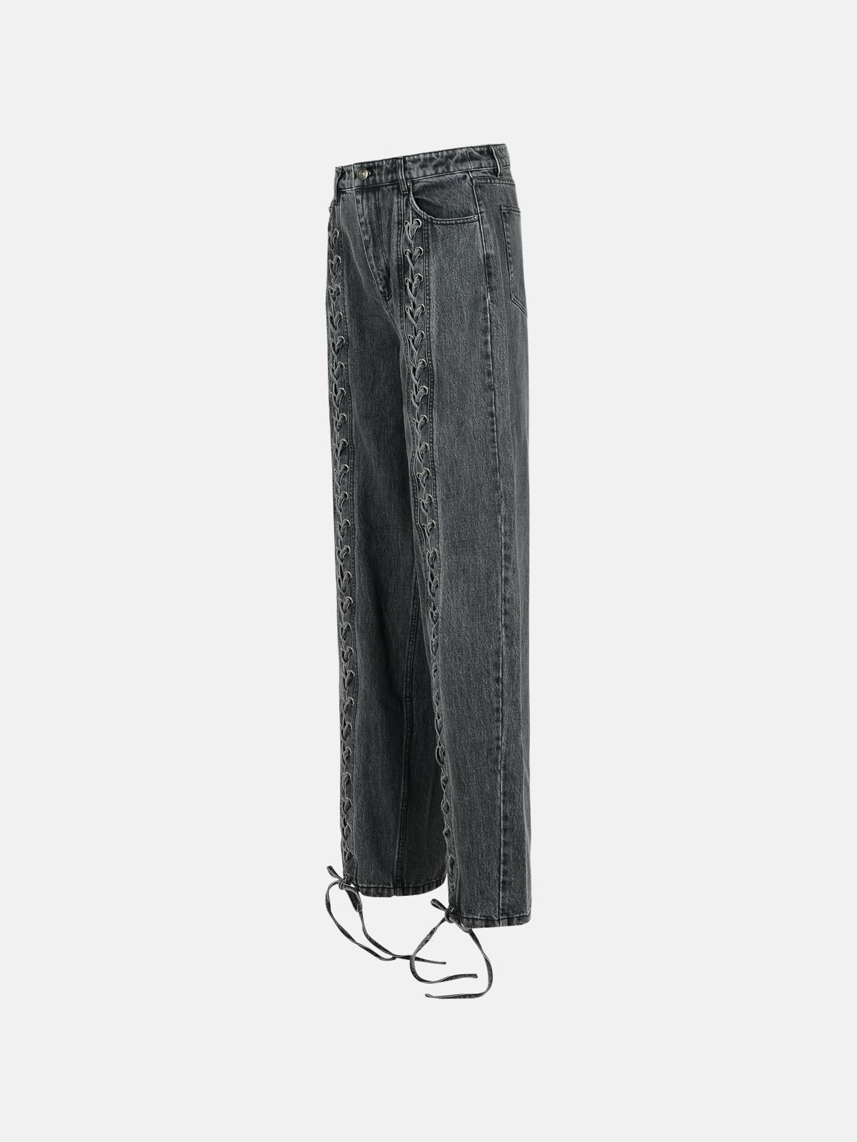 BLACK COTTON JEANS WITH LACES - 2