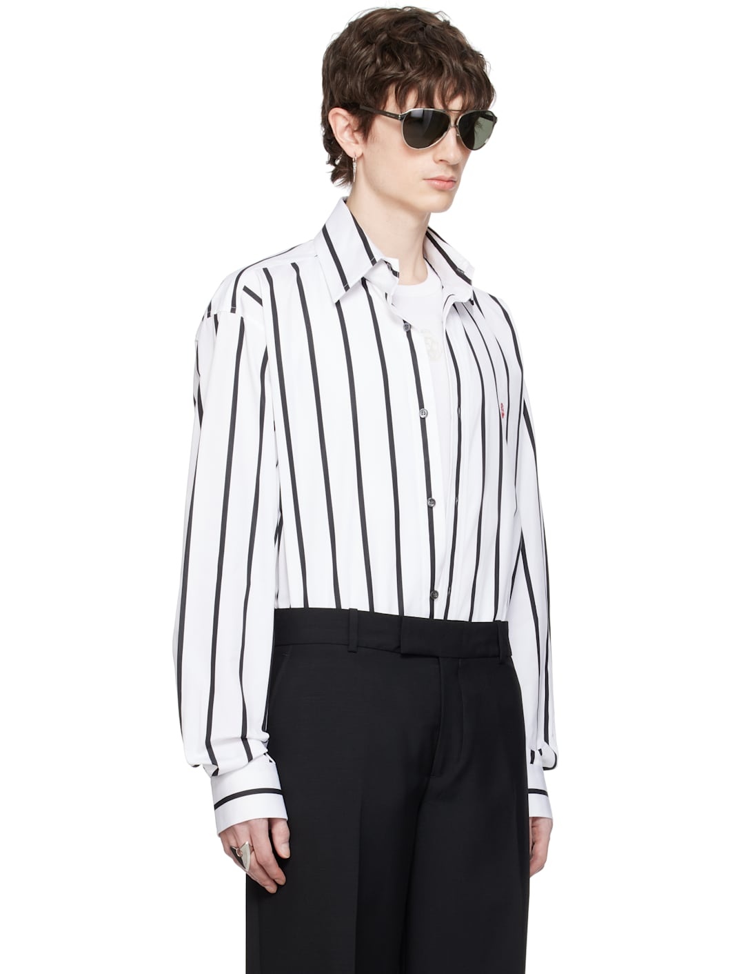 White & Black Bold Stripe Shirt - 2