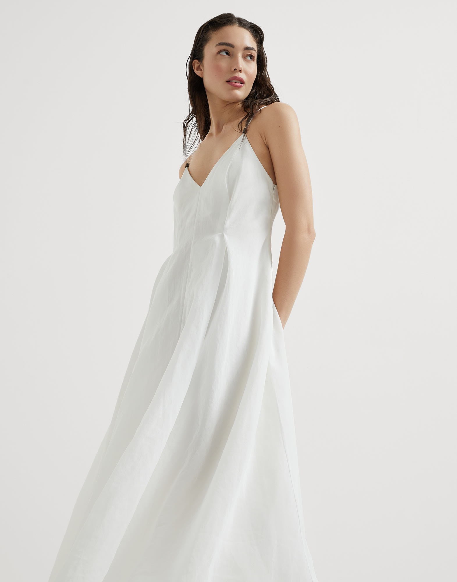 Cotton organza dress with monili - 4