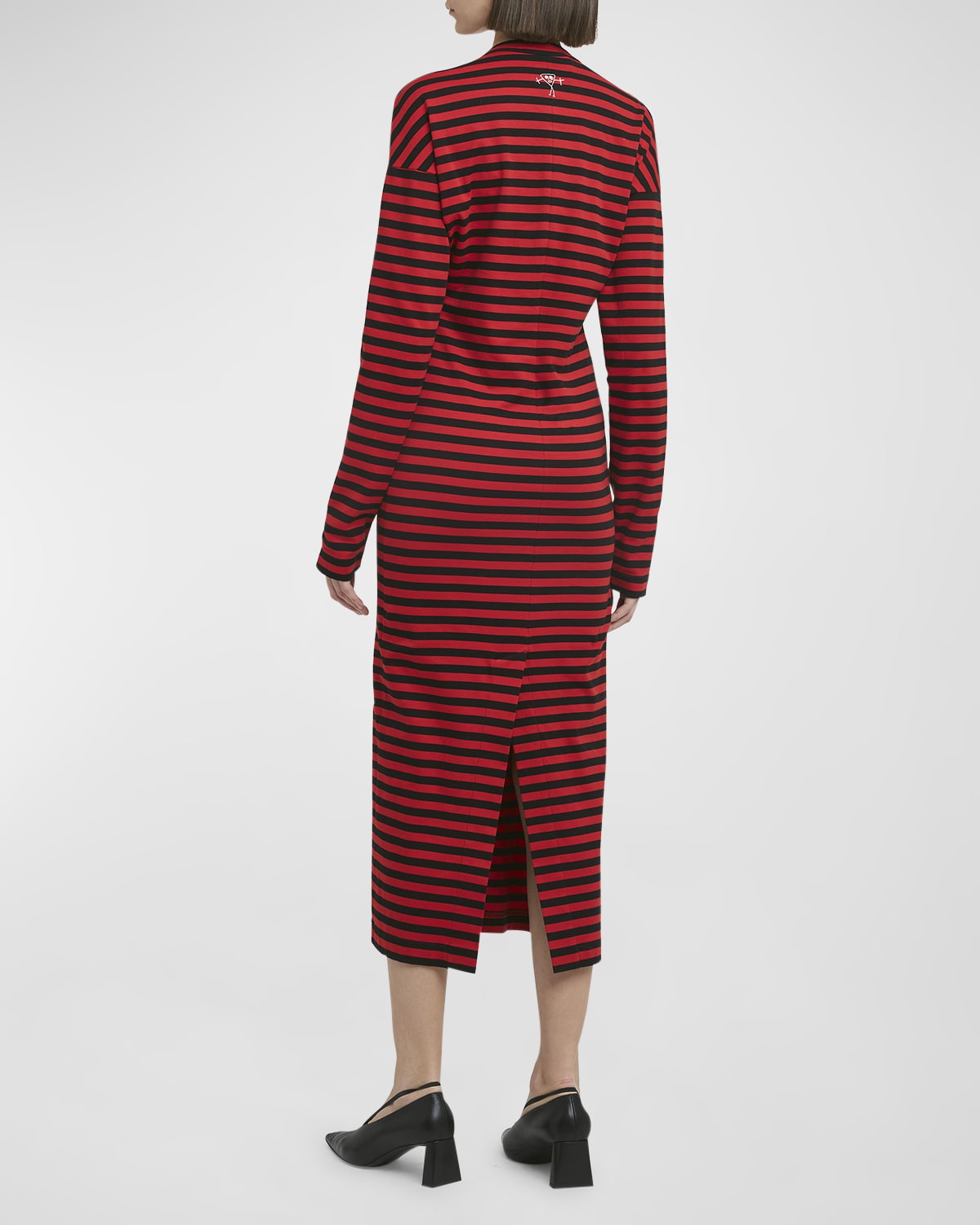 Striped Long-Sleeve Midi T-Shirt Dress - 4