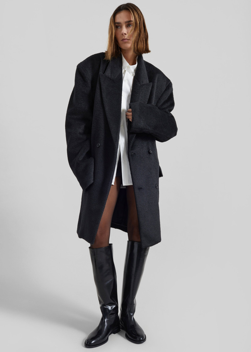 Coblence Textured Wool-Blend Coat - Black 6