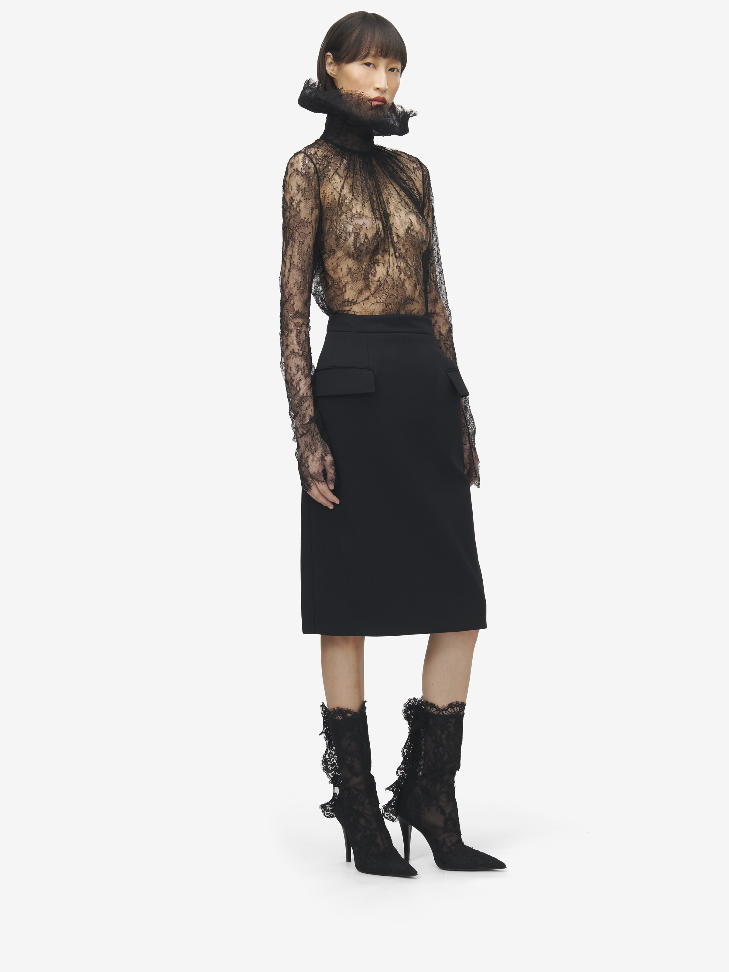 Wool Gabardine Pencil Skirt - 3