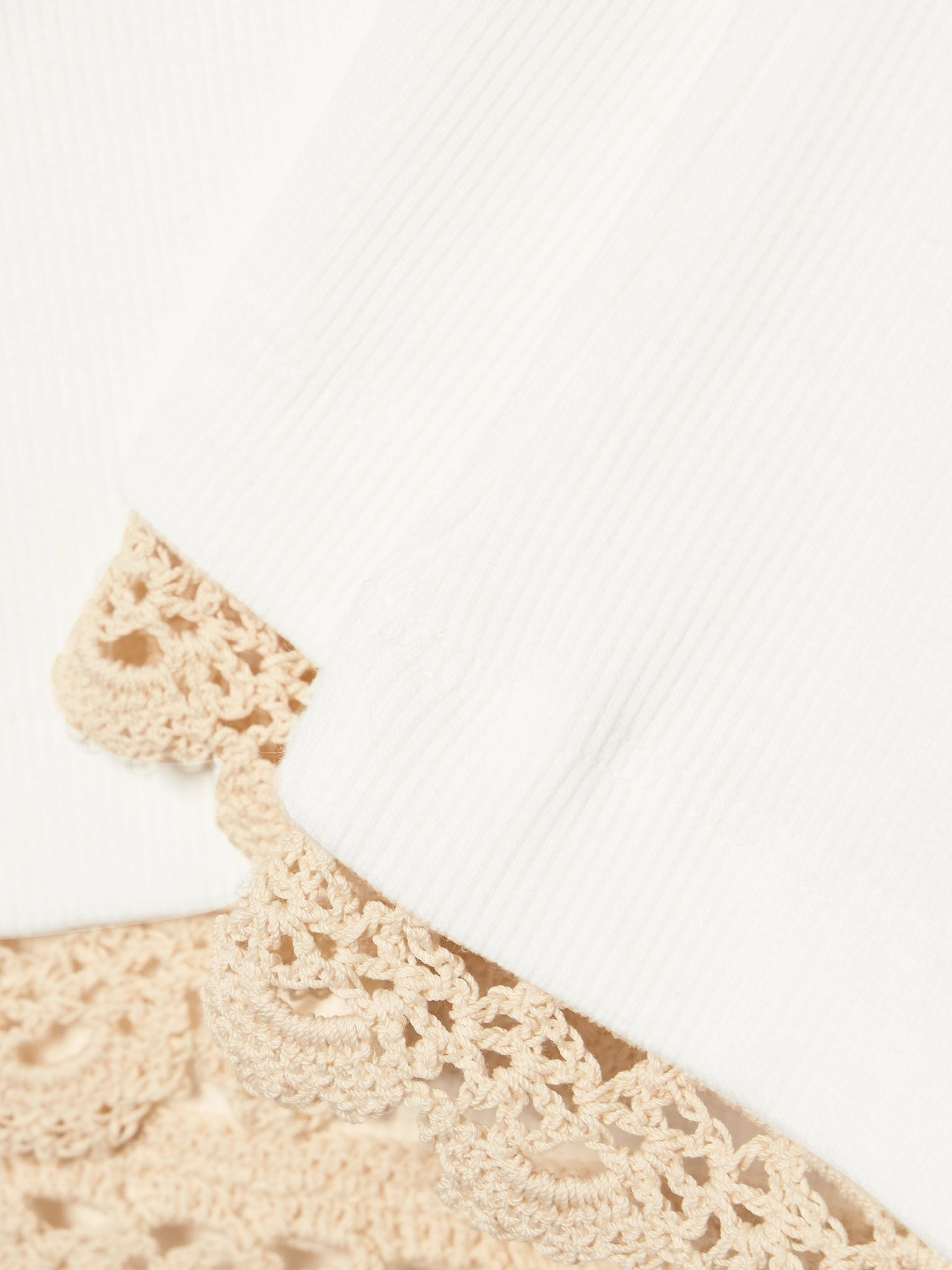 Crocheted lace-trimmed ribbed stretch-cotton jersey tank White - 5