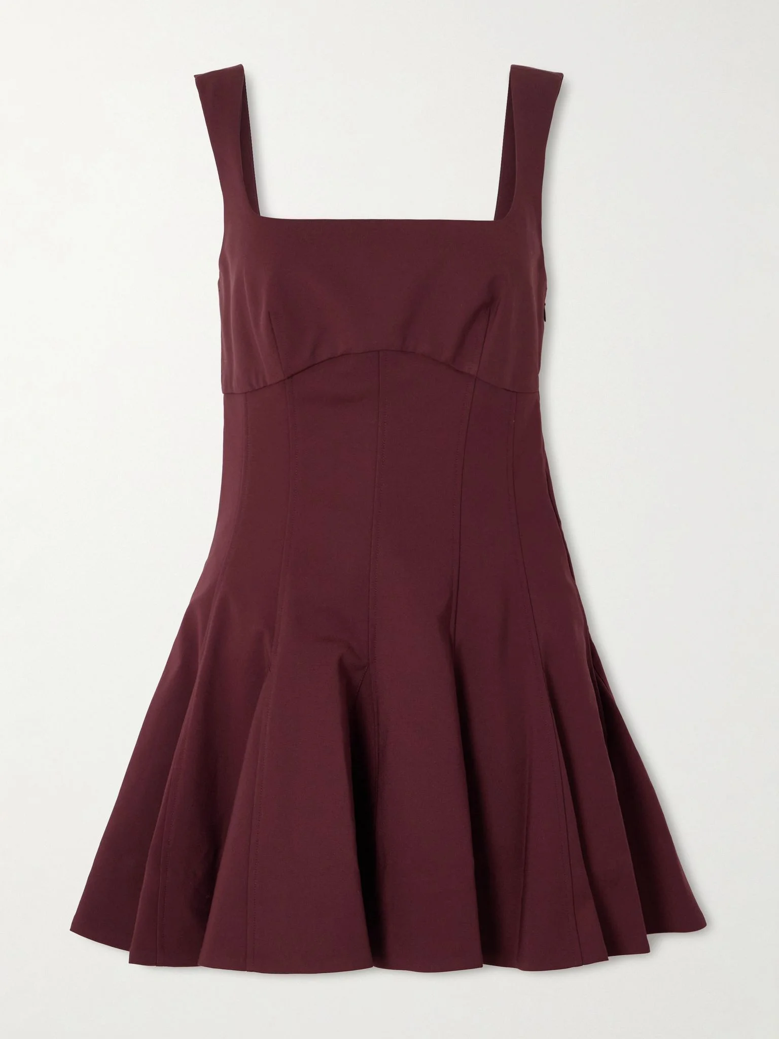 Emslie paneled pleated cotton-blend mini dress Burgundy - 1