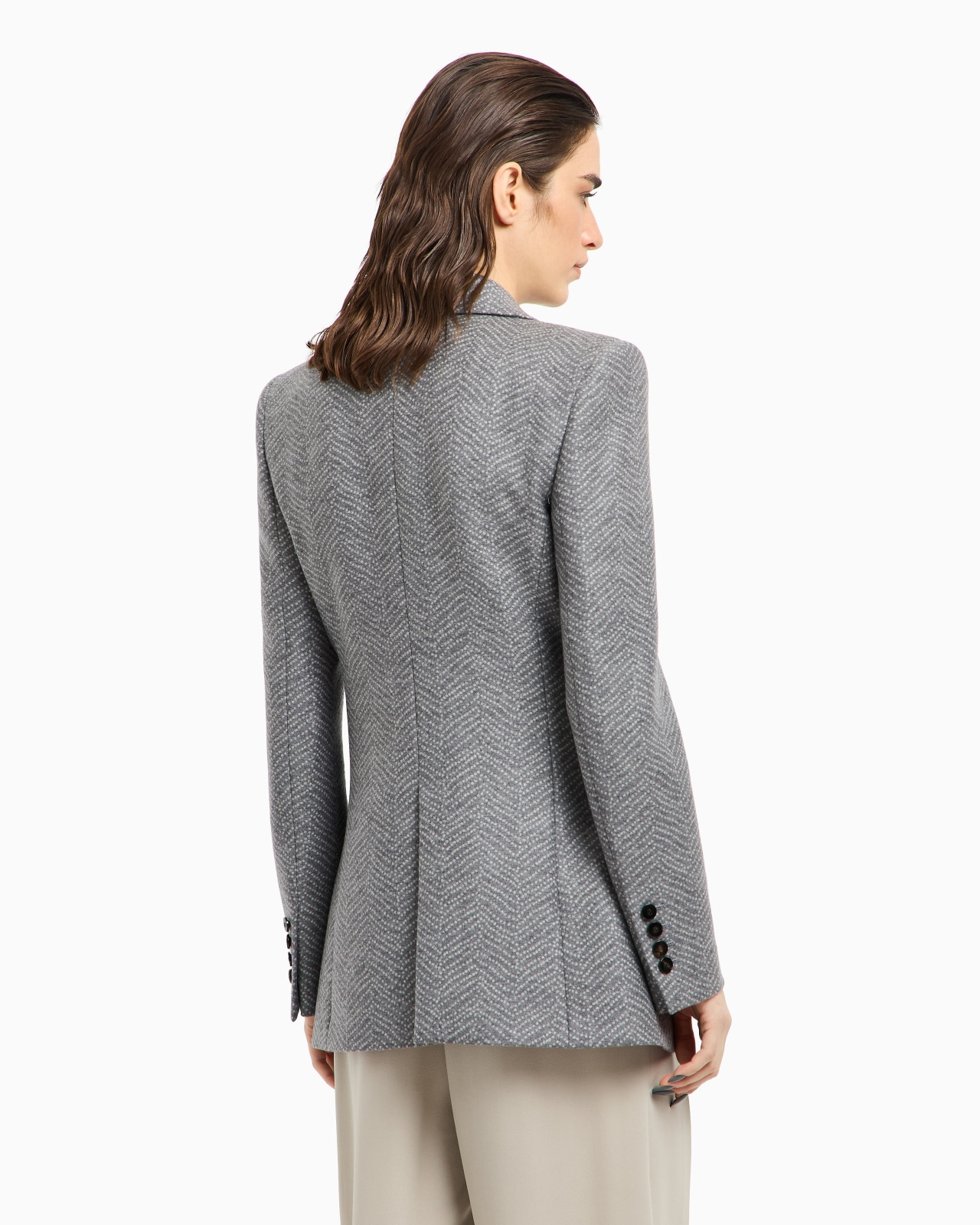 ASV DOUBLE-BREASTED JACKET IN VIRGIN WOOL AND CASHMERE CHEVRON JACQUARD - 3