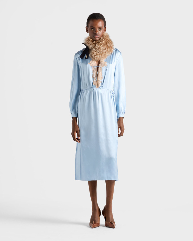 Prada Long-sleeved satin crepe and lace dress outlook