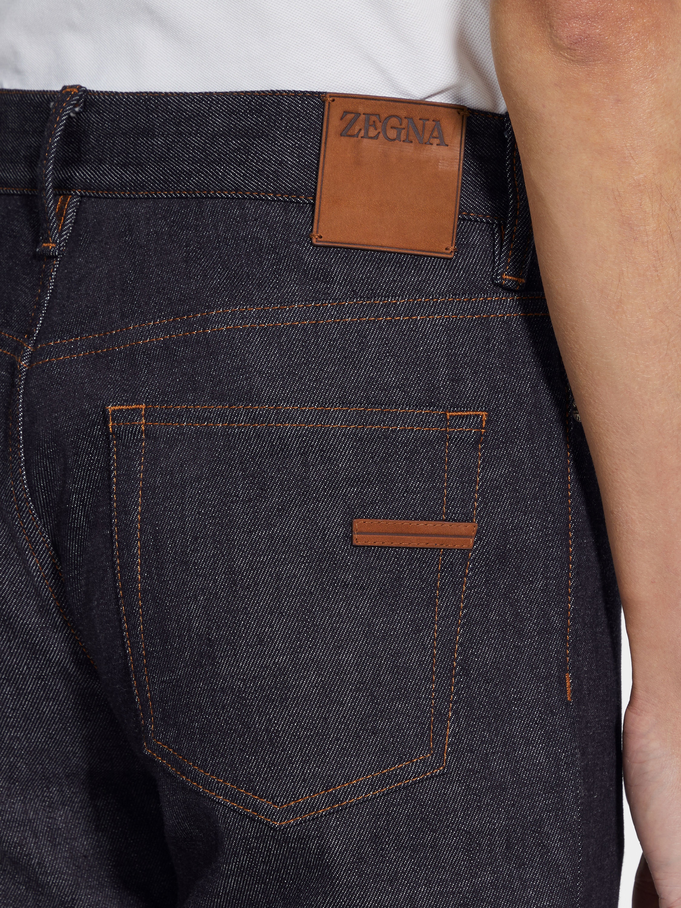 BLUE STRETCH COTTON AND CASHMERE ROCCIA JEANS - 2