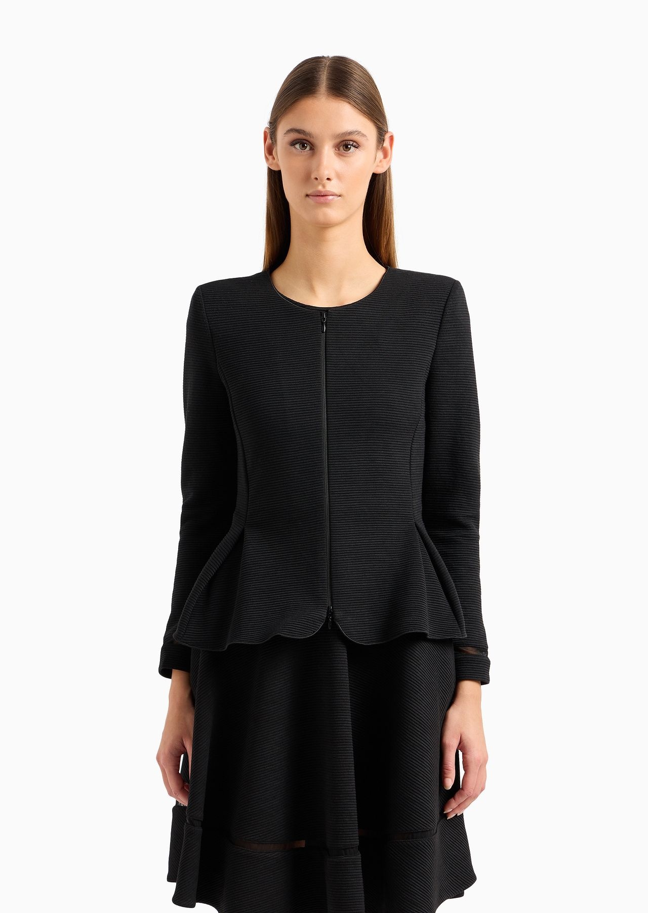 Ottoman jersey, single-breasted jacket with godet pleats - 3