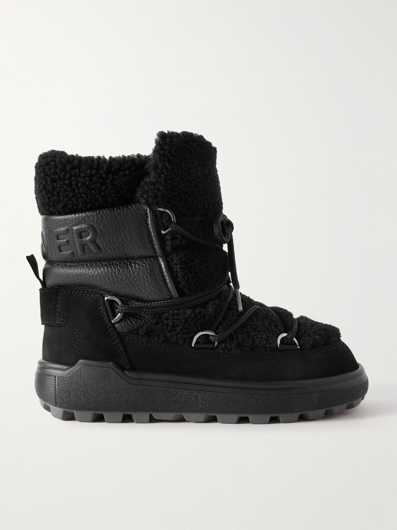 Chamonix shearling, textured-leather and suede snow boots Black - 1