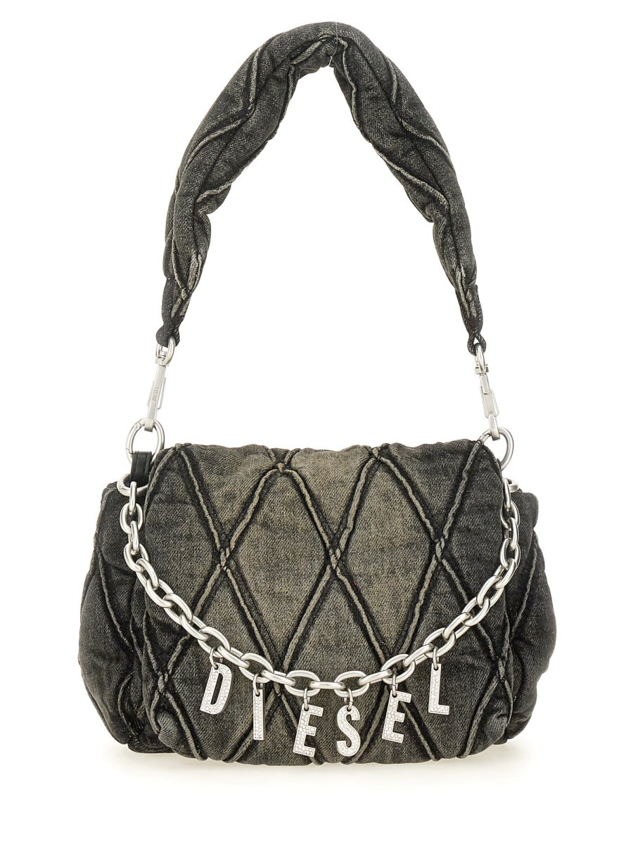 "CHARM-D" SMALL QUILTED DENIM SHOULDER BAG - 1