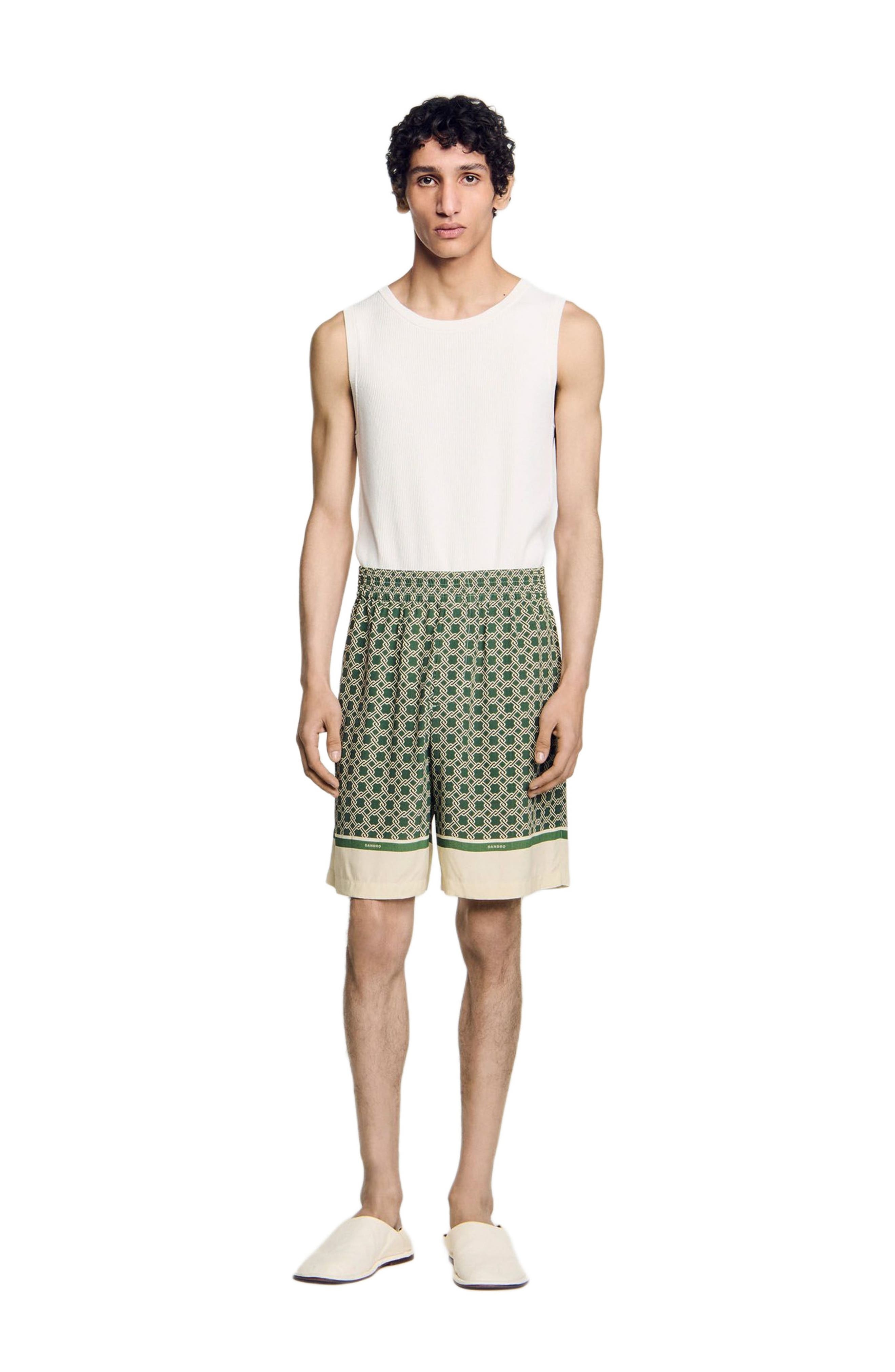 SANDRO Patterned floaty Bermuda shorts in Super Green at Nordstrom - 1