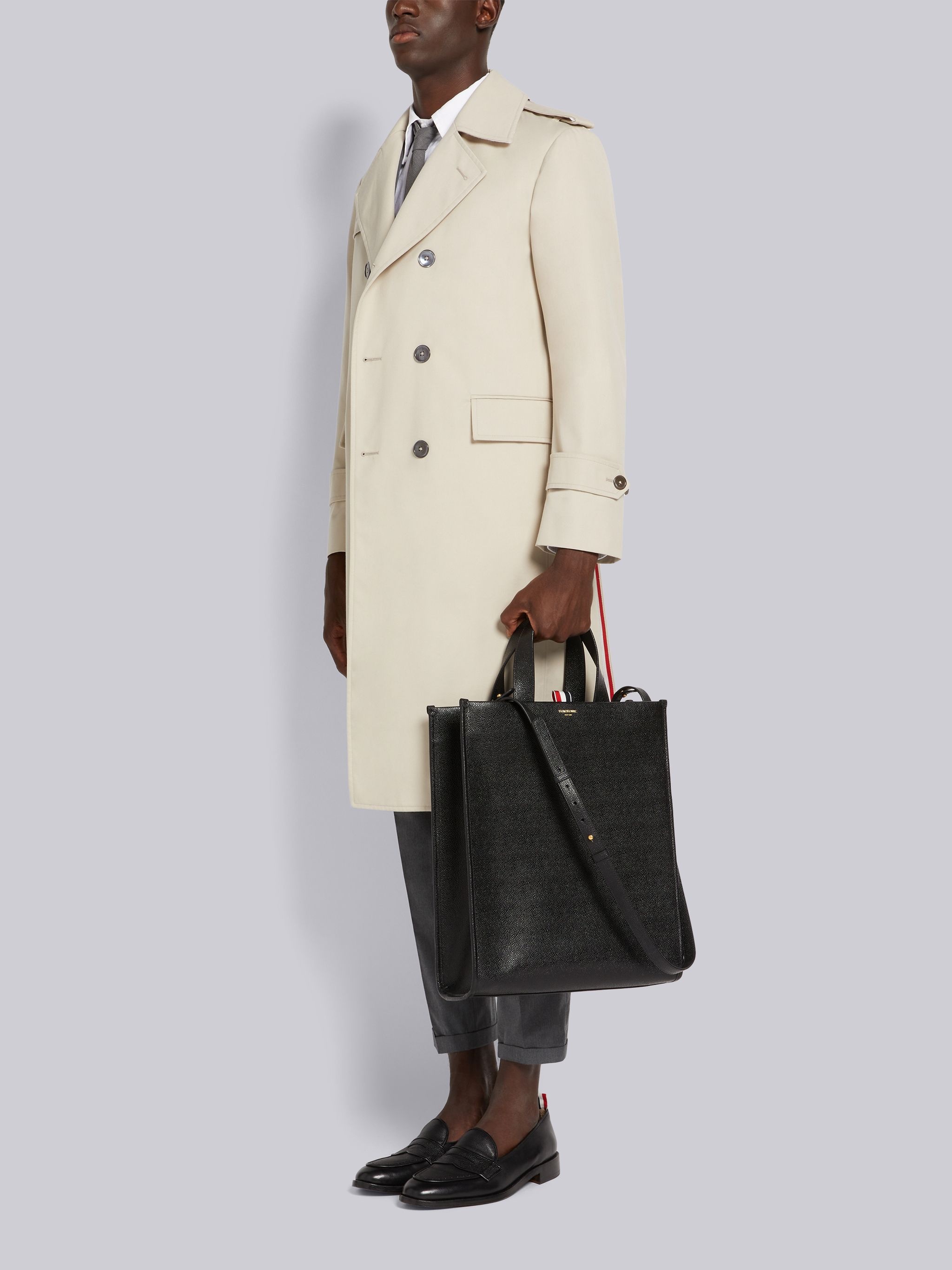 Black Pebble Grain Leather Shoulder Strap Tote - 6