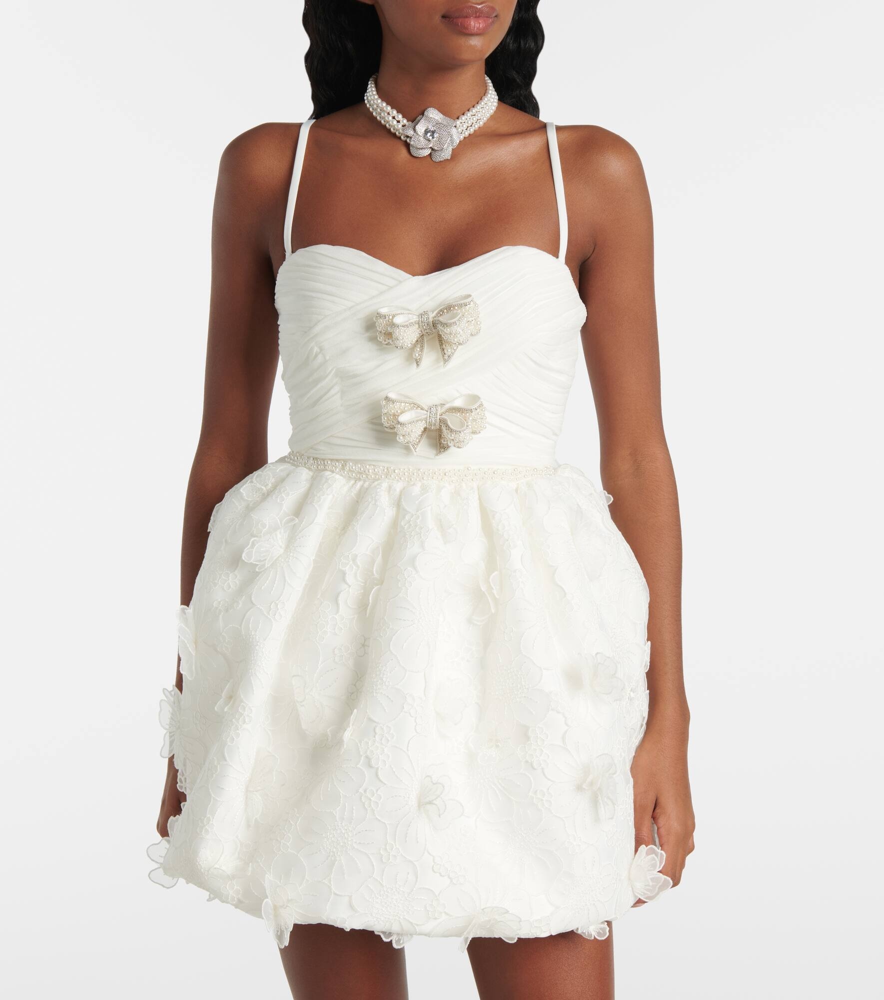 Bridal pleated organza and lace minidress - 6