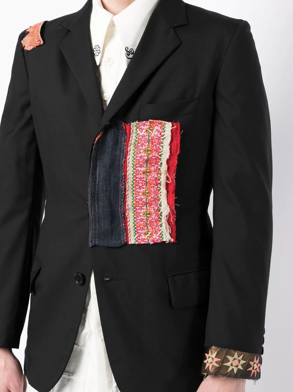 patchwork-detail wool blazer - 5