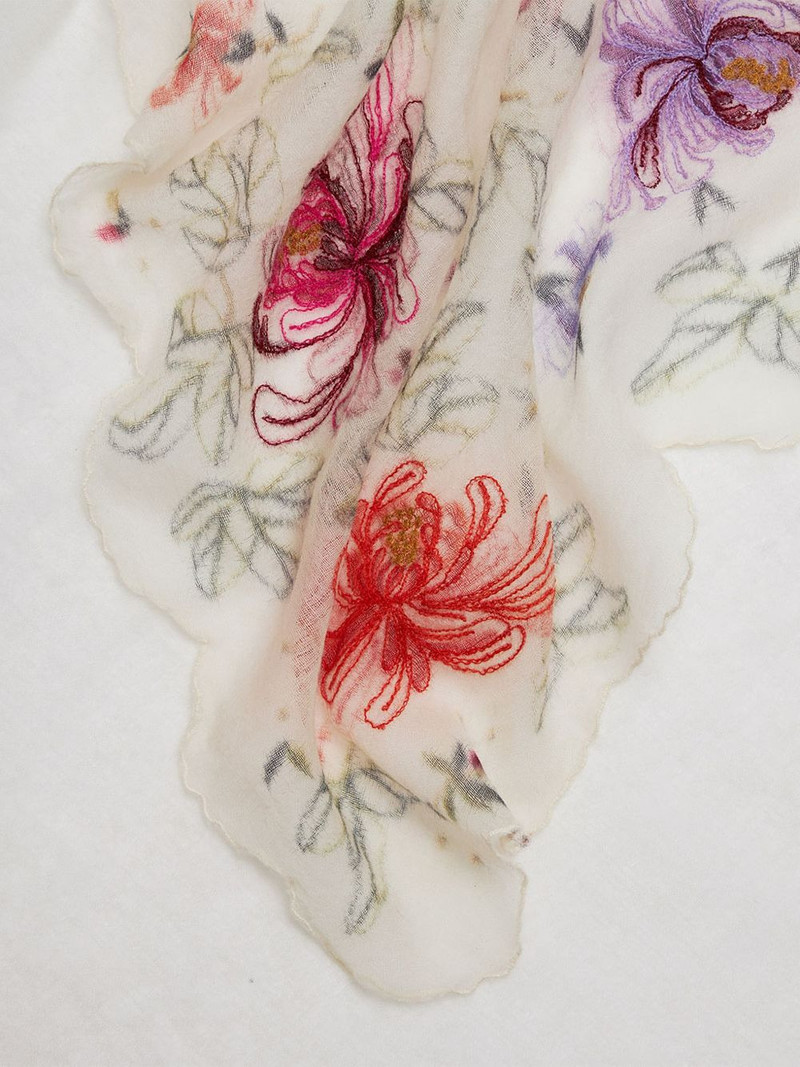 Faliero Sarti floral-embroidered scalloped scarf outlook
