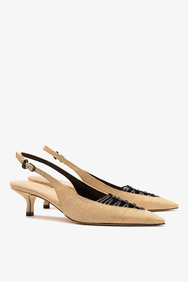Nara Pump In Beige Raffia and Black Leather 3