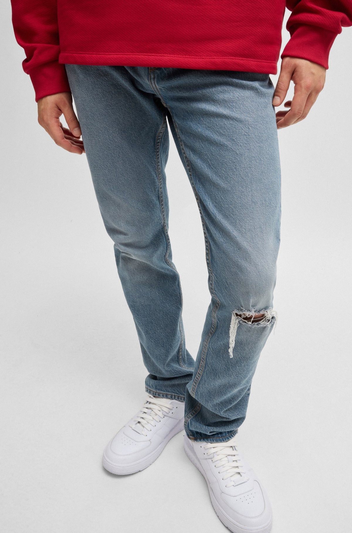 SLIM-FIT JEANS IN MID-BLUE COMFORT-STRETCH DENIM - 5