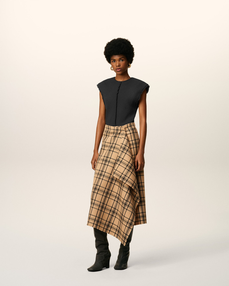 AMI Paris BROWN WOOL MIDI CHECKED WRAPPED SKIRT outlook