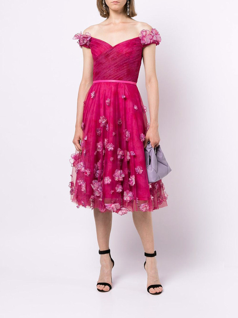 OFF SHOULDER COCKTAIL WITH OMBRE 3D FLOWERS 1