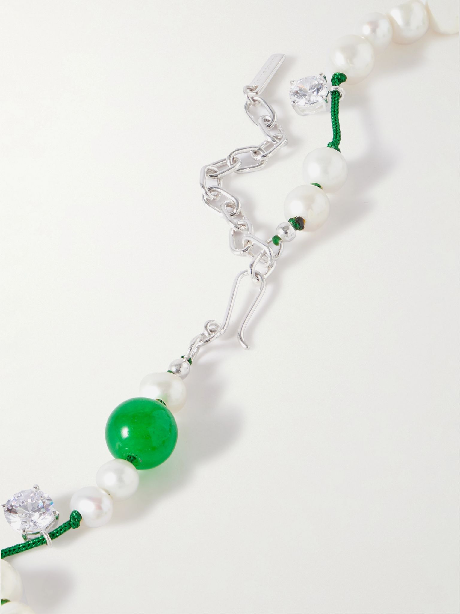 Silver, cord, pearl, bead and crystal necklace Green - 3