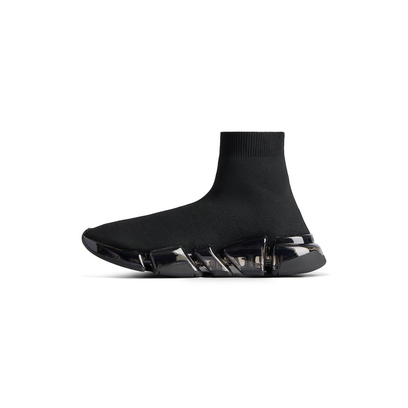 BALENCIAGA Men's Speed 2.0 Full Clear Sole Graffiti Recycled Knit Sneaker in Black/white outlook