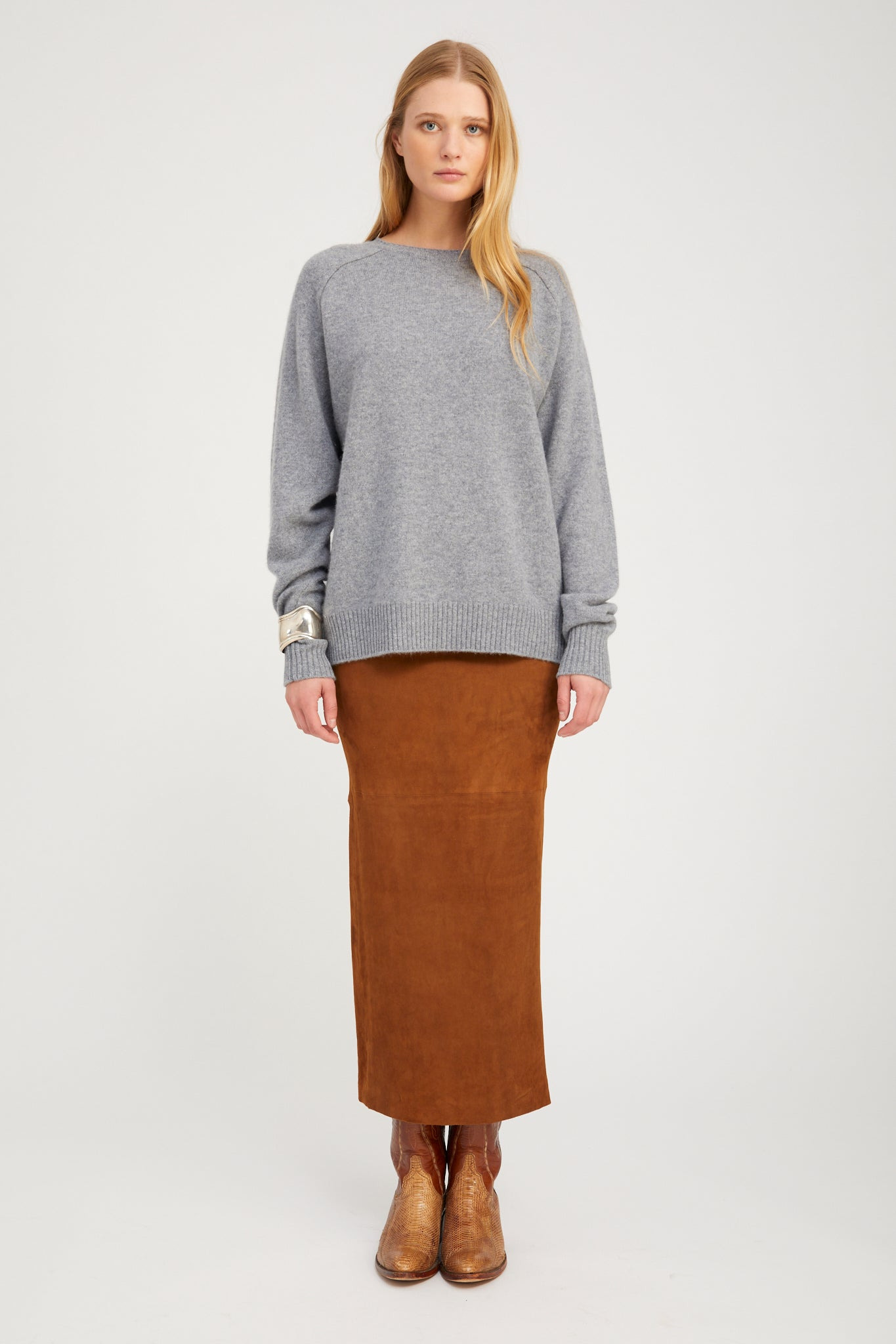 DARK COGNAC SUEDE MAXI TUBE SKIRT - 3