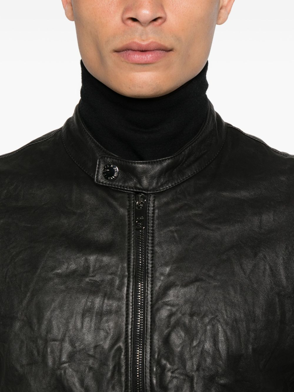 zip-fastening lambskin leather jacket - 5