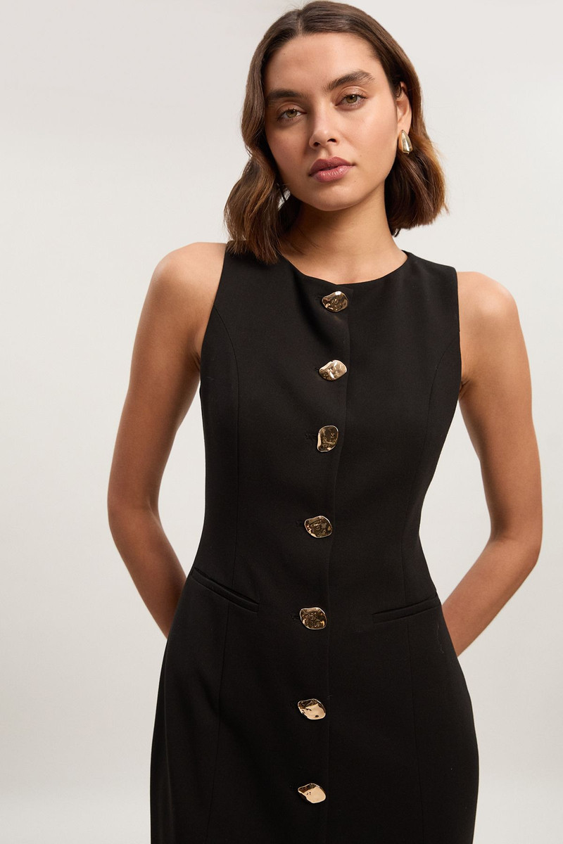 KAREN MILLEN Compact Essential Button Pencil Midi Dress outlook