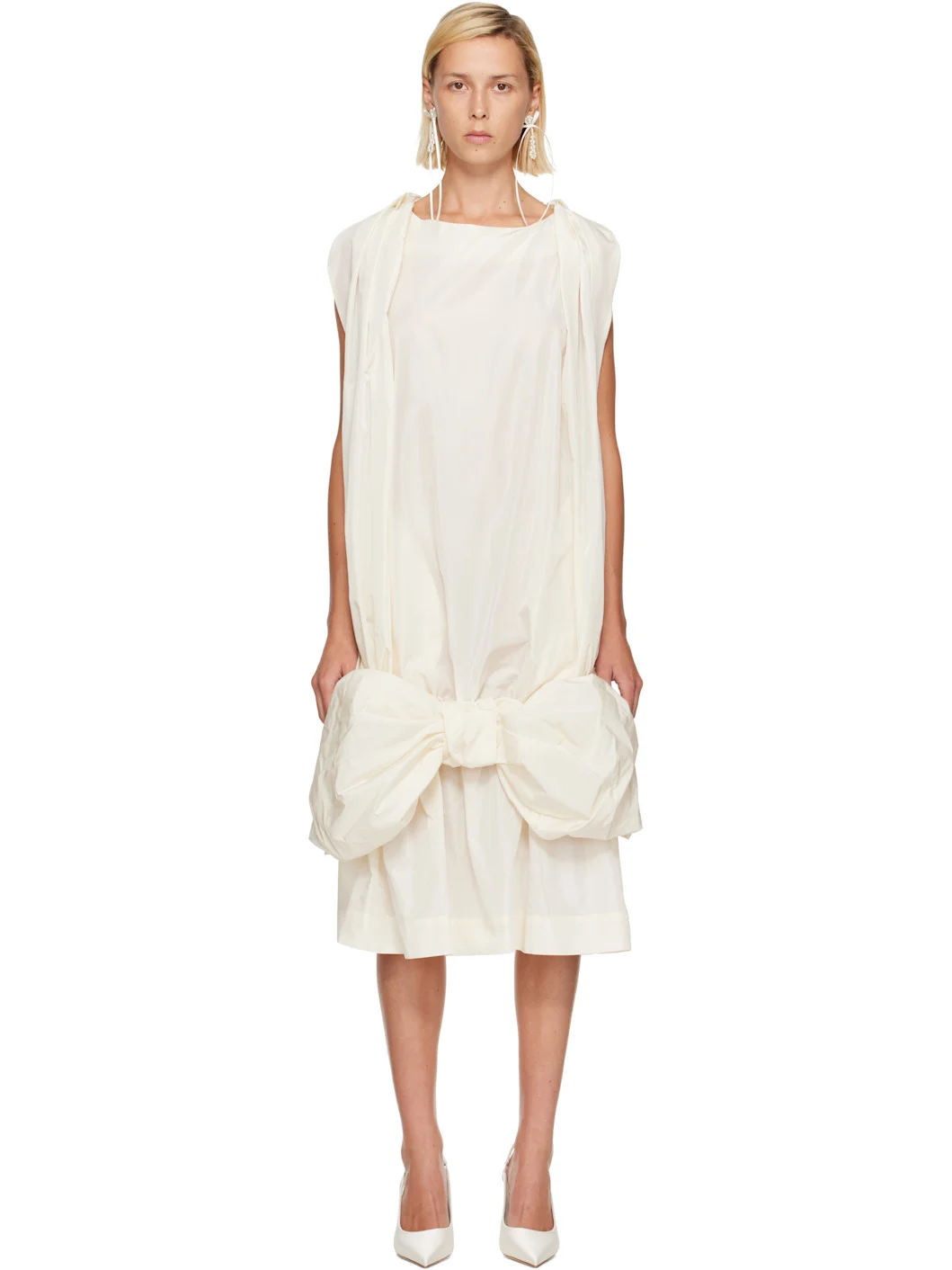 Off-White Bow Hem Egg Midi Dress - 1