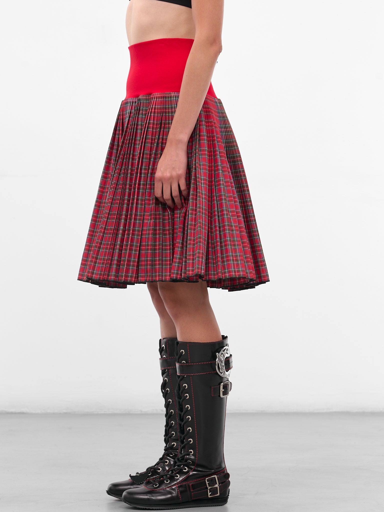 Red Fret Tartan Midi Skirt - 2