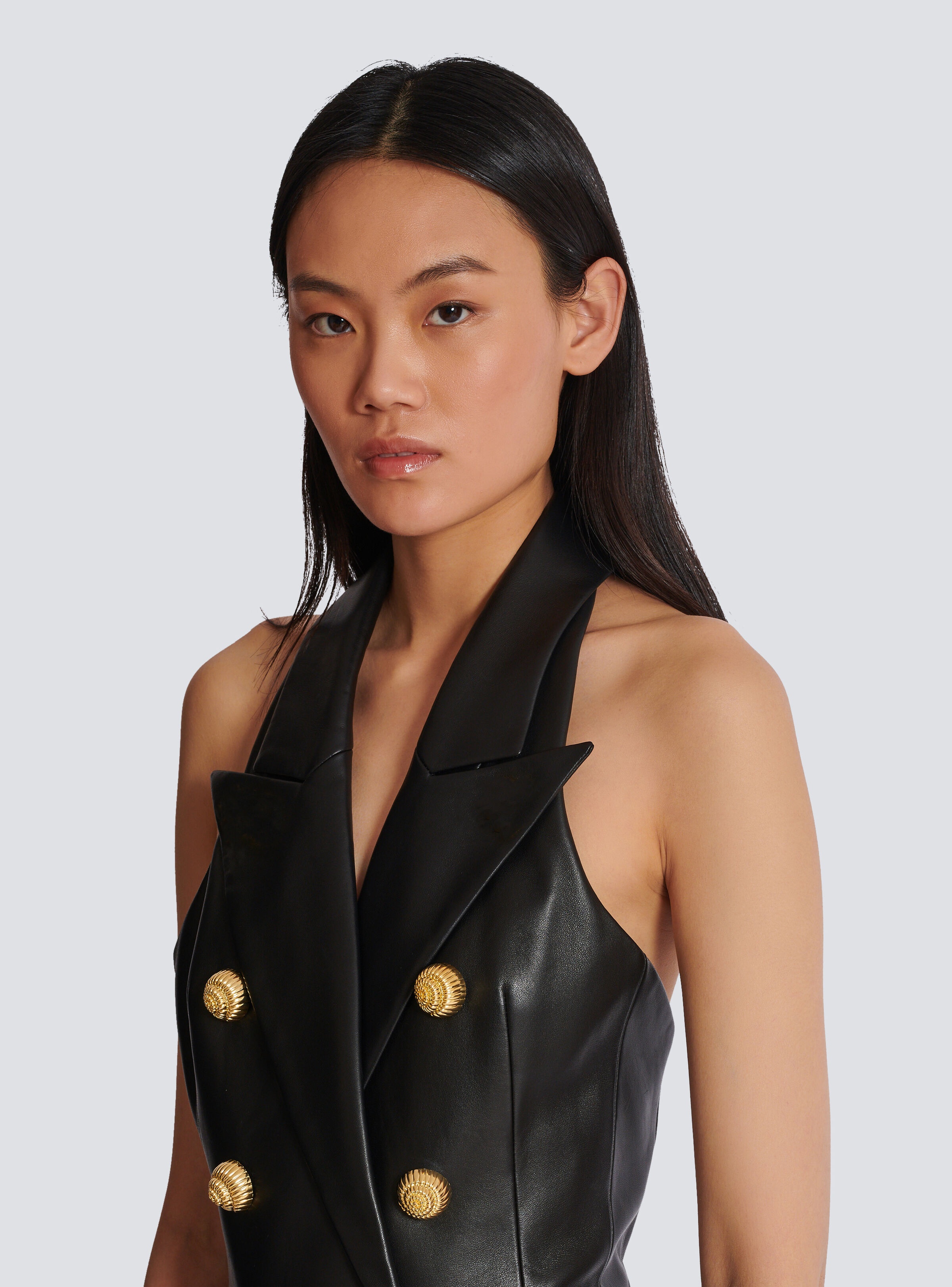 Lambskin leather halterneck dress - 7