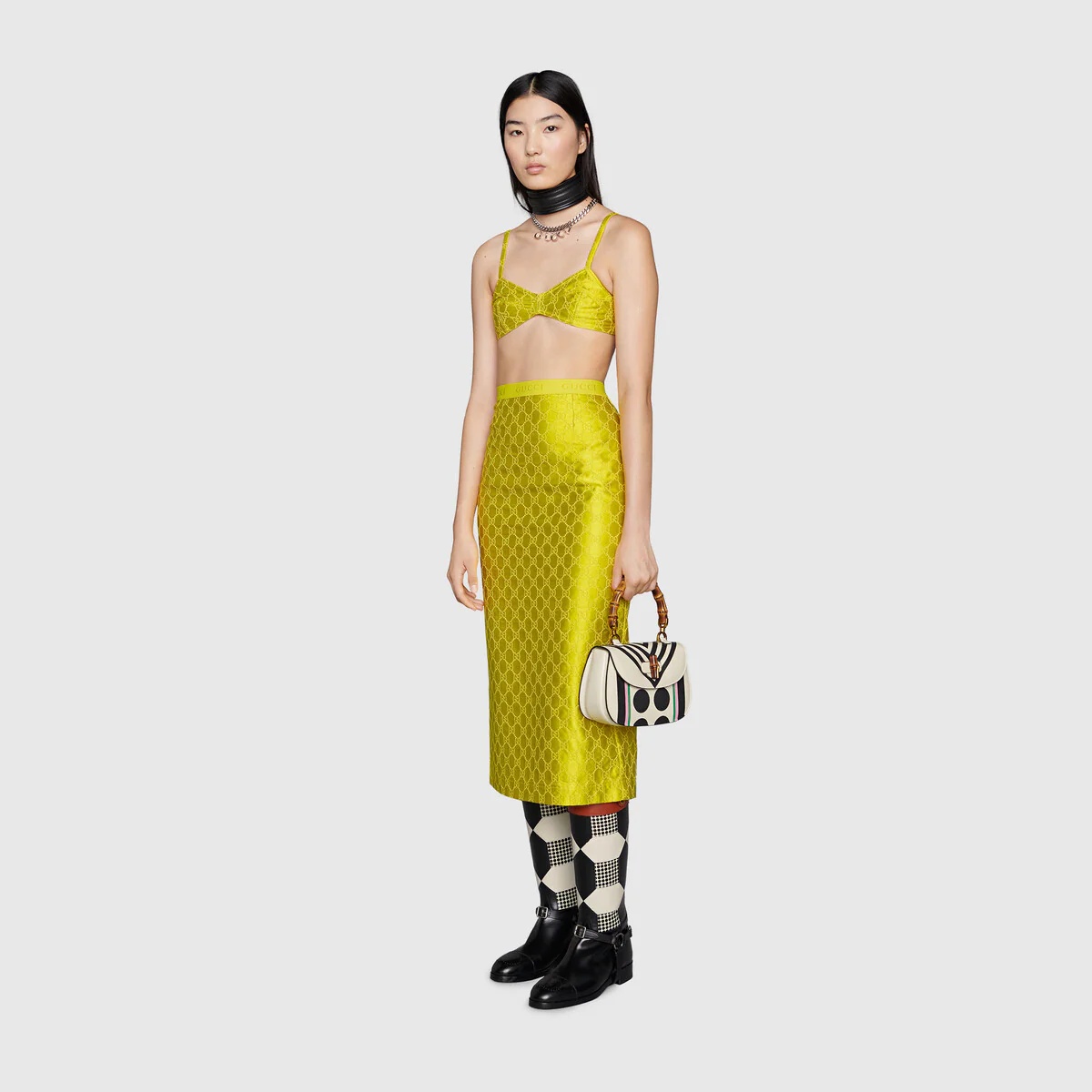 GG embroidered silk skirt - 2