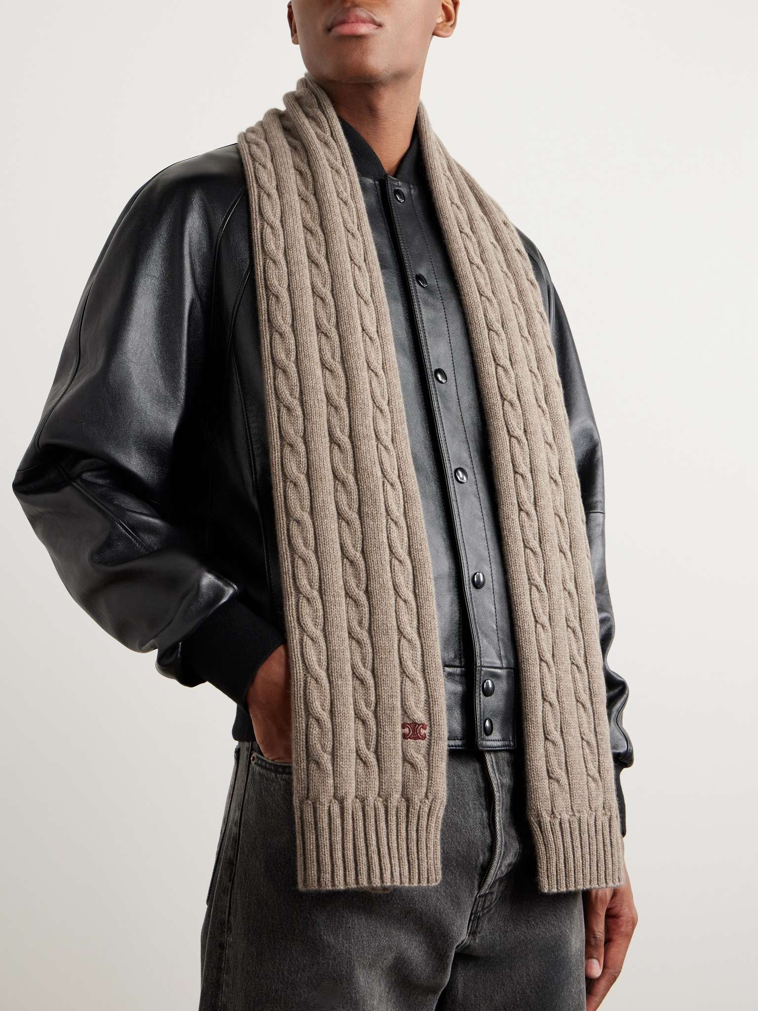 Logo-Embroidered Cable-Knit Cashmere Scarf - 2