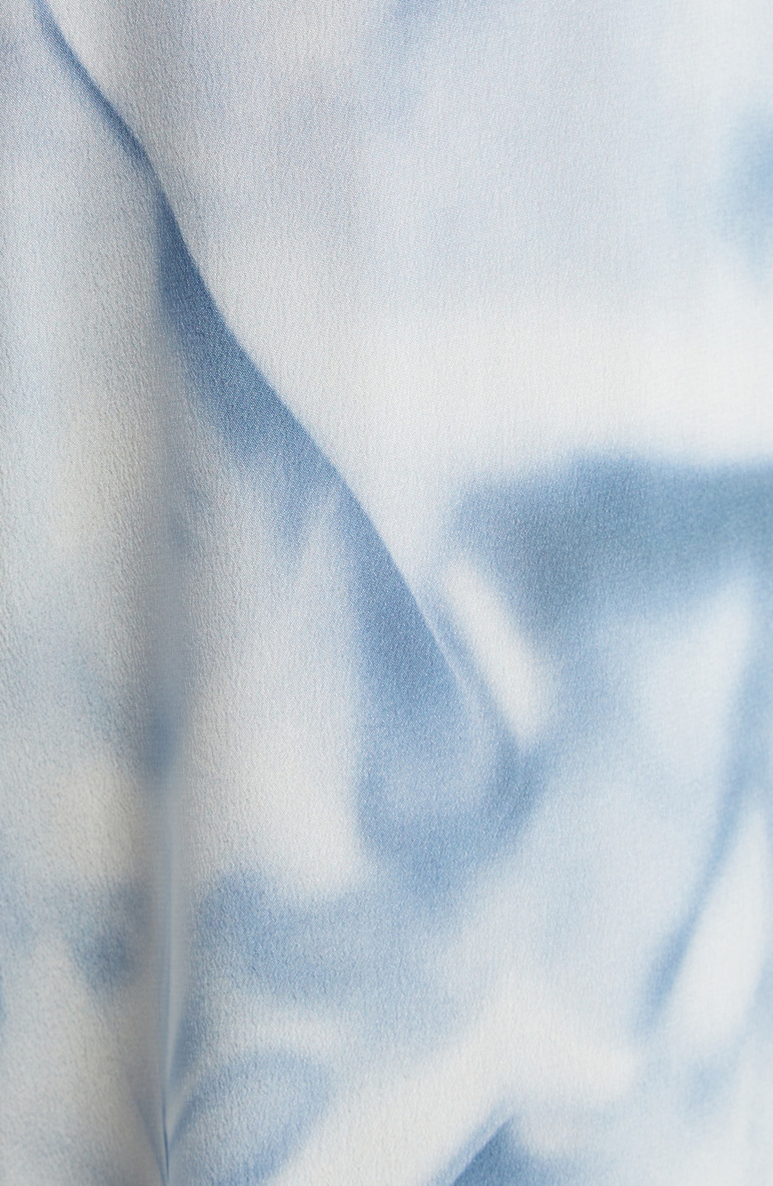 Victoria Beckham Pleat Detail & Flowers Trompe l'Oeil Silk Satin Pants in Satin Flowers Ice Blue at  - 7