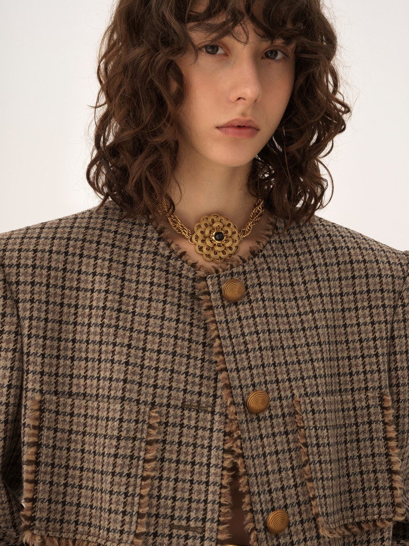 SINGLE-BREASTED COLLARLESS COAT IN HOUNDSTOOTH WOOL 5