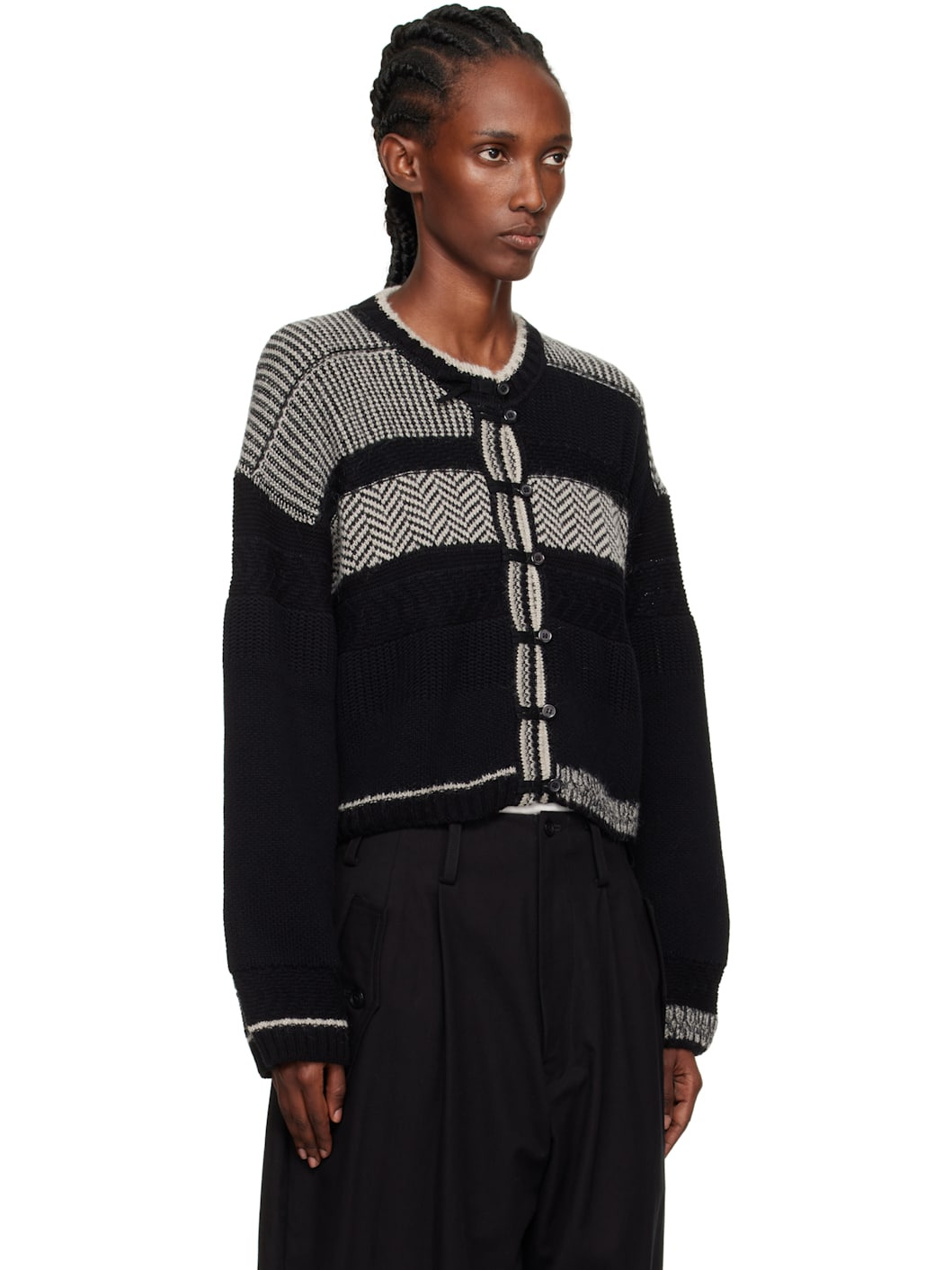 Black Design Knit Cardigan - 2