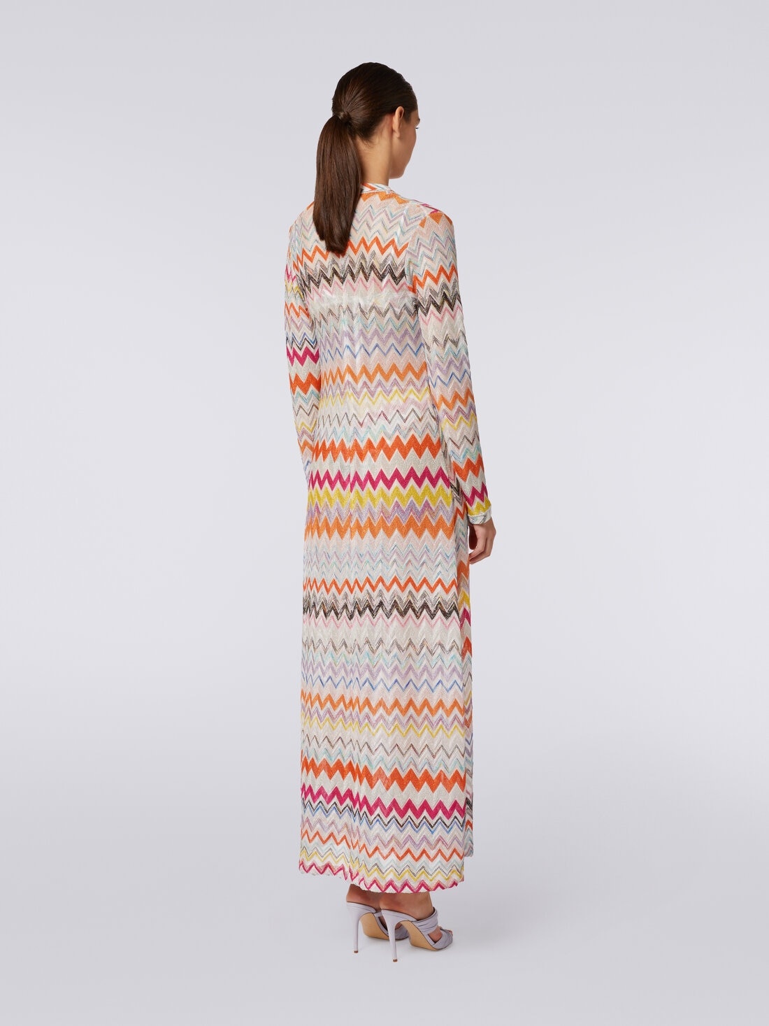 Long cardigan cover-up with zigzag pattern and lurex - 4