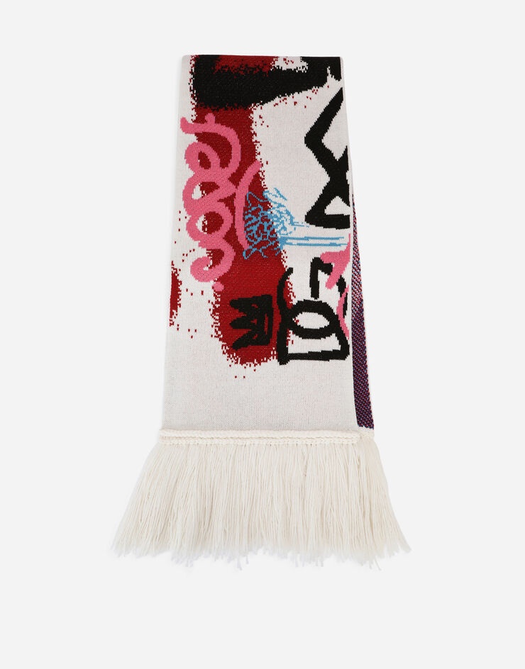 Cashmere jacquard scarf with spray-paint graffiti design - 1