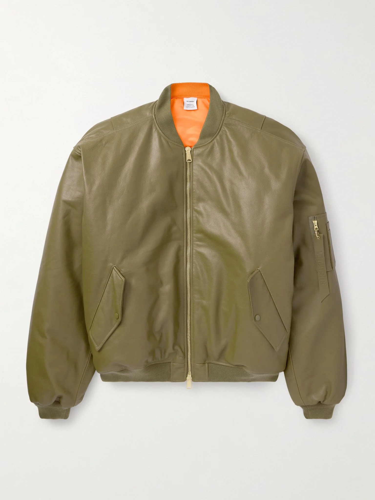 Oversized Leather Bomber Jacket Green - 1
