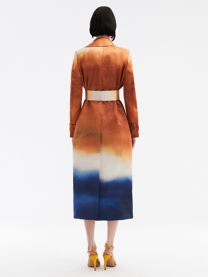 Oscar de la Renta ABSTRACT OMBRÉ SATIN TRENCH COAT outlook