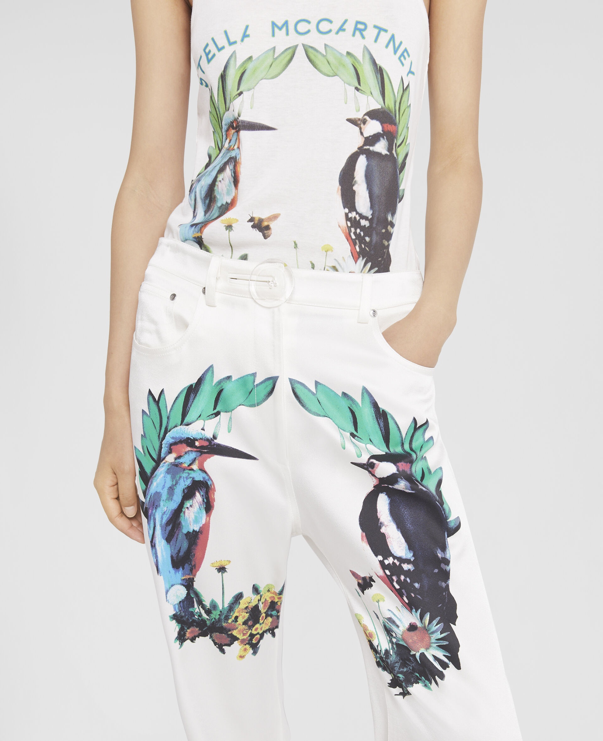 Bird Crest Print Satin Tailored Trousers - 3